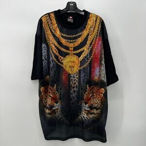 Y2K Skater Streetwear Southpole Black Jersey Animal Cheetah Graphic T Shirt XL